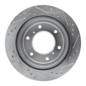 Mitsubishi Montero Brake Rotor (1) - Rear Left - R1 Concepts - Drilled & Slotted - Silver - `00-`06